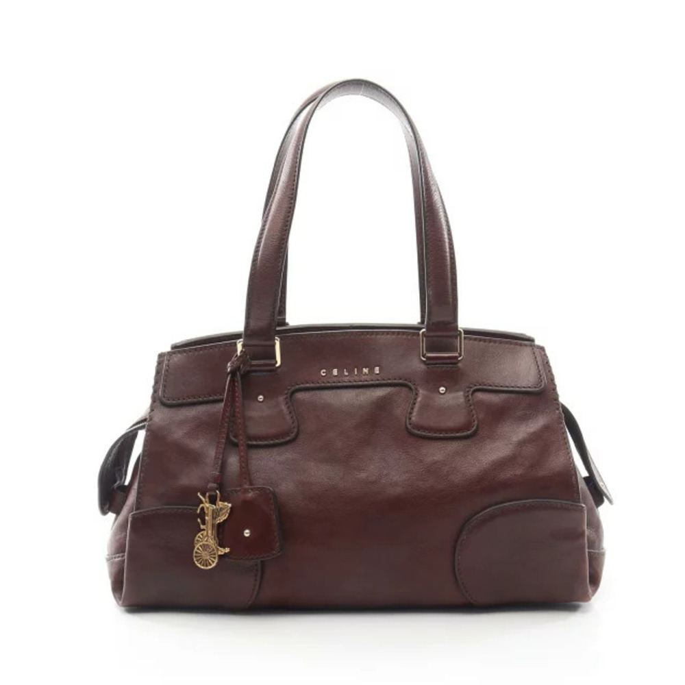 Celine Leather Shoulder Bag Horse Carriage Charm Brown